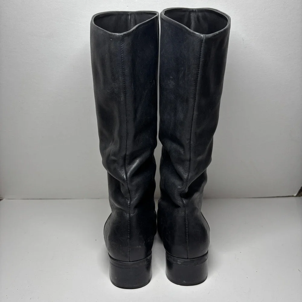 Leather Tall Boots Women 7 Black Low Block Heel Made in Brazil Equestrian Luxury